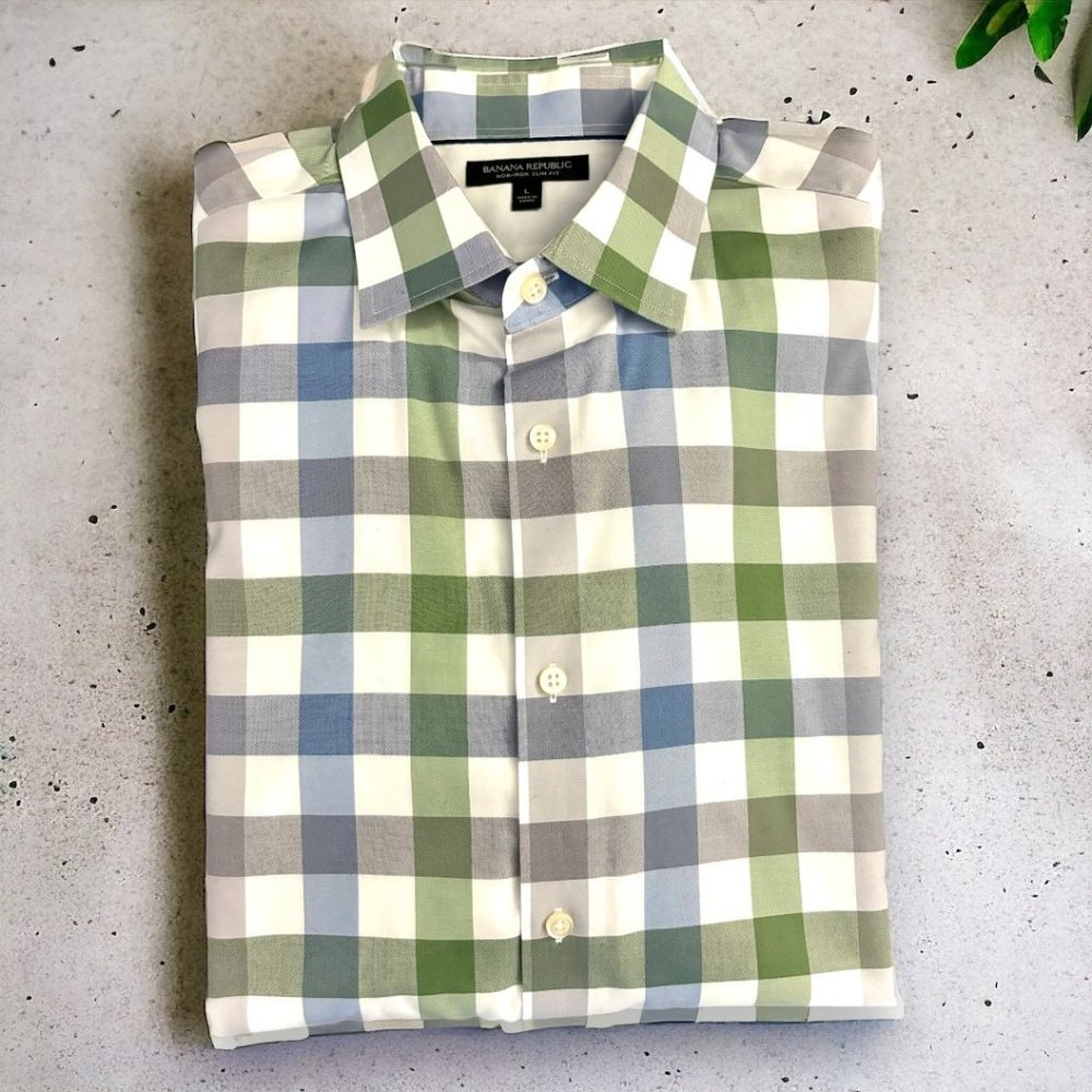 Banana Republic, Button Down Shirt, Plaid, Size L Slim